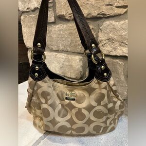 Coach Tan and Brown Signature Shoulder Bag